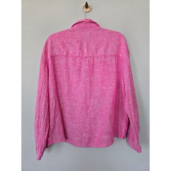 Rachel Zoe 100% Linen Pink Button-Up Shirt Size L, Breezy & Bold Vibes Vacay - Picture 4 of 7